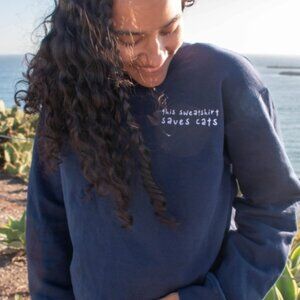 Friends of Normie This Sweatshirt Saves Cats, Navy Gildan Crewneck Size L